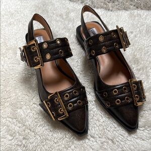 Stylish Black Buckle Slingback Flats